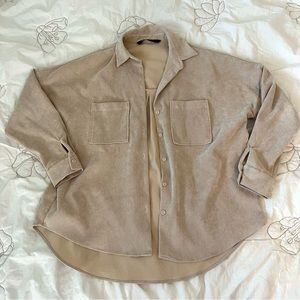 Zara tan corduroy oversized button up shirt